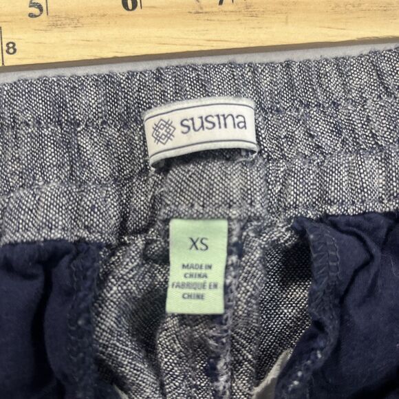 Susina XS Linen Blue Navy Heathered Wide Leg Pull On Drawstring Pants - Picture 6 of 9